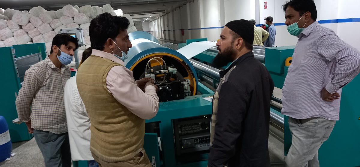 Our Service Engineer Mr. Aurangzaib Ansari is briefing about PLC Communication Problem in Newly Imported H-Fang Section Warping at Lucky Unit 5 Kathor.